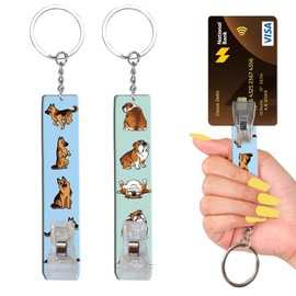 WIRESTER Set of 2 Acrylic Card Grabber For Long Nails, Credit Debit Card Puller Keychain, ATM Card Clip for Women Girls, German Shepherd, English Bulldog Funny Playful, Medium