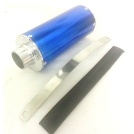 Blue CNC Exhaust Can, Strap & Bracket For 110 cc / 125 cc Pit and Dirt Bikes