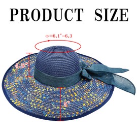 Women's Summer Wide Brim Foldable Straw Sun Hat – UPF 50 UV Protection Beach Hat for Outdoor Vacation and Travel Navy Blue