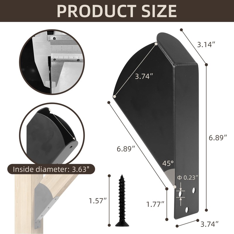 Rasugarlary 45-Degree Angle Bracket for 2x4 (Actual 1.5''x3.5''), Pergola Angle