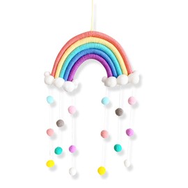 Rainbow Decor, Nursery Decor, Macrame Tapestry Wall Hanging with Felt Ball, Handmade Braided Cords Pom-Pom,Mobile, Children’s Room Bedroom Nursery Decor(Pink)