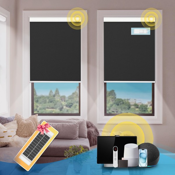 DENFOON Motorized Blackout Shades, Thermal Polyester, Solar Powered, Customizable, Remote