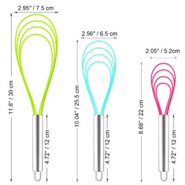Webake Silikon Schneebesen Flach 3 Stück 8'' 10'' 12'' Schneebesen Set Rührbesen Hitzebeständig Mini Schneebesen für Mischen, Schneebesen, Schlagen, Aufschäumen und Rühren
