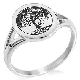 Tioneer Stainless Steel Tree of Life Symbol Minimalist Oval Top Polished Statement Ring, Size 9