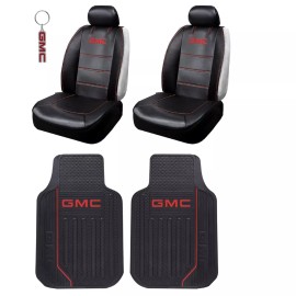 GMC New 5pc GMC Car Truck Front Seat Covers Front Rubber Floor Mats / Keychain