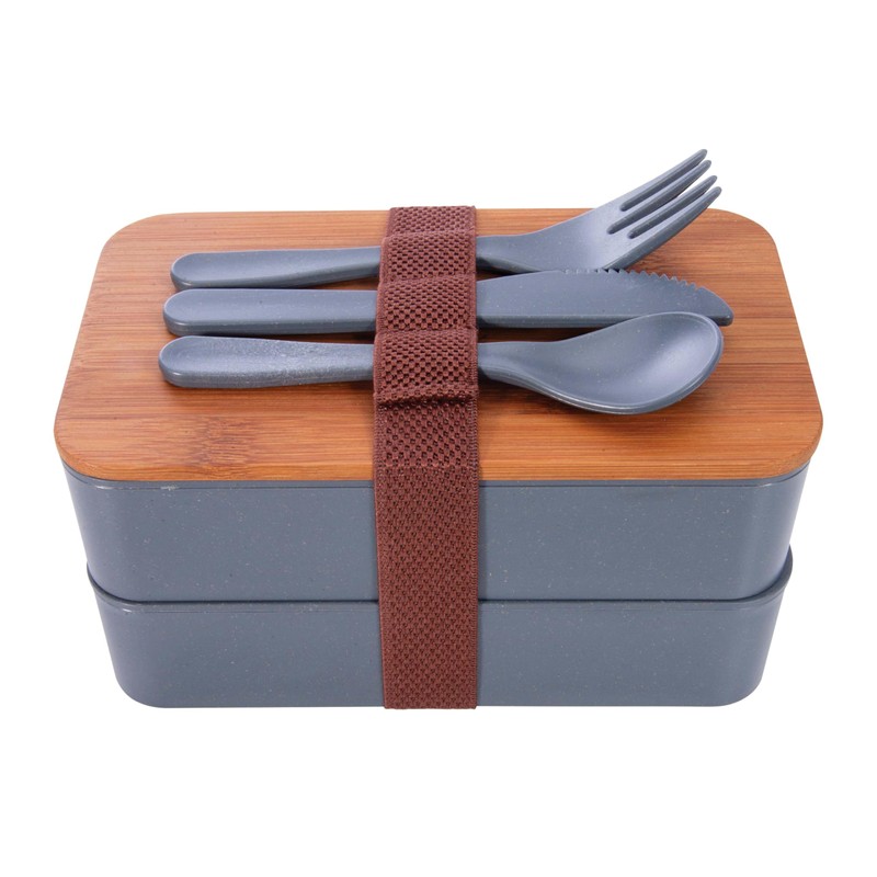 IS Gift Wheat Straw Bento Box with Cutlery (2 Assorted