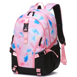 BLUEFAIRY High School Backpack for Girls Middle School Bookbag Teens Back to School Bag for College with Large Compartment Mochilas para Niñas Adolescentes 18" Tie Dye Pink