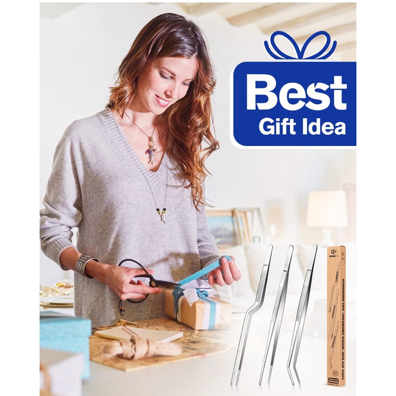 Fine Cooking Tweezers Set, Professional Stainless Steel Food Tongs, Kitchen