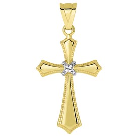 Jewelry America 14k Yellow Gold Milgrain Edged Religious Cross Pendant