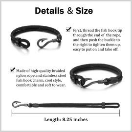 KOXMOON Fishing Gifts for Men, Fishing Accessories Hooked on You Jewelry for Husband, Fish Hook Bracelet for Men Him Christmas Anniversary Valentines