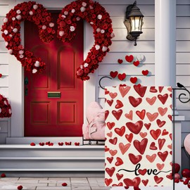 ZAEW Valentines Day Watercolor Red Love Hearts Garden Flag Yard Flag 12x18 Inch Double Sided Small Mini Yard Outdoor Outside Holiday Decoration