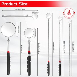 Gallipower 3 Pack Mechanic Mirror,Telescoping Inspection Mirrors,Extendable Inspection Mirrors, Extendable Round Mirror Inspection Tool for Check Observe Vehicle Eyelashes Mouth