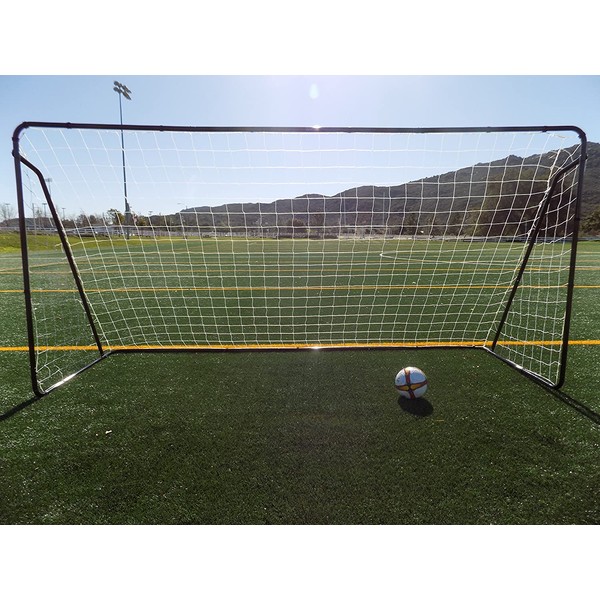 Vallerta 12 x 6 Ft. Black Powder Coated Galvanized Steel Soccer Goal w/ Net. 12x6 Foot AYSO Regulation Size Portable Training Aid. Ultimate Backyard Goal, All Weather, One Year Warranty. New
