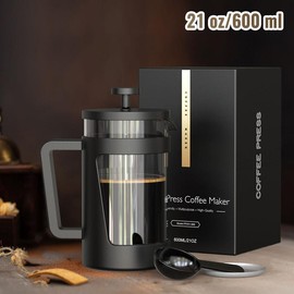 RAINBEAN Small French Press 12 Oz, Mini French Press Coffee Maker 1 Cup, Single Serve Coffee Press, Stainless Coffee Brewer With 3 Level Filtration, Perfect for Tea, Coffee Lovers term ode cafe Steel home gift - volu: 21OZ