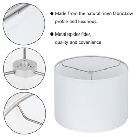 Wellmet White Set of 2 Drum Lampshades, Easy Assembly Required 16" Top x 16" Bottom x 12" High Replacement Lamp Shades, Fabric Lampshades for Table Lamps Floor Lamps, Metal Spider Fitter
