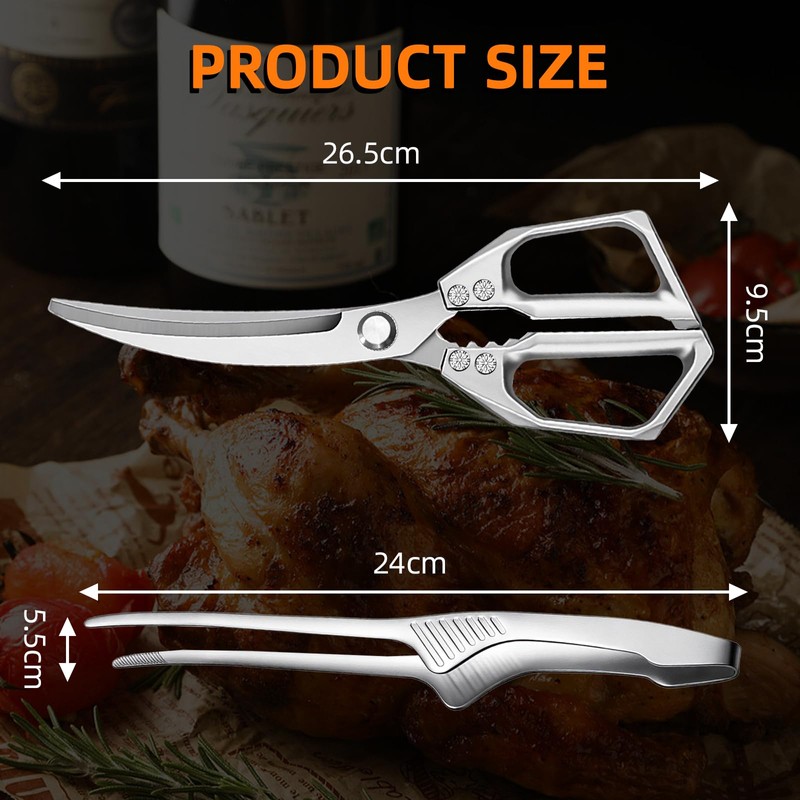 Heavy-Duty Kitchen Shears BBQ Tongs Set – Multipurpose Poultry Shears丨Non-Slip