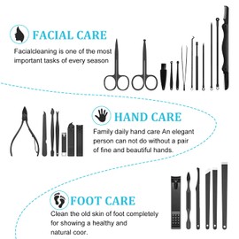 Juego de manicura profesional para pedicura, juego de cortaúñas para la cara, las uñas de los pies y los pies, 25 piezas, kit de aseo de limpieza, el mejor regalo para hombres y mujeres con estuche duradero (azul/gris_25 en 1)