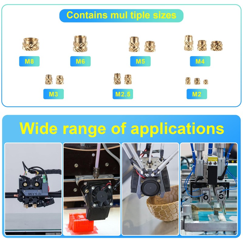 407pcs Brass Threaded Inserts for 3D Printing, M2 M2.5 M3