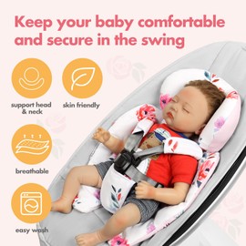 UPPERKIDS Mamaroo - Inserto infantil compatible con 4moms Mamaroo & RockaRoo Swing, Mamaroo recién nacido con cojín ampliado de soporte para cabeza y cuerpo, diseño reversible, tela suave transpirable