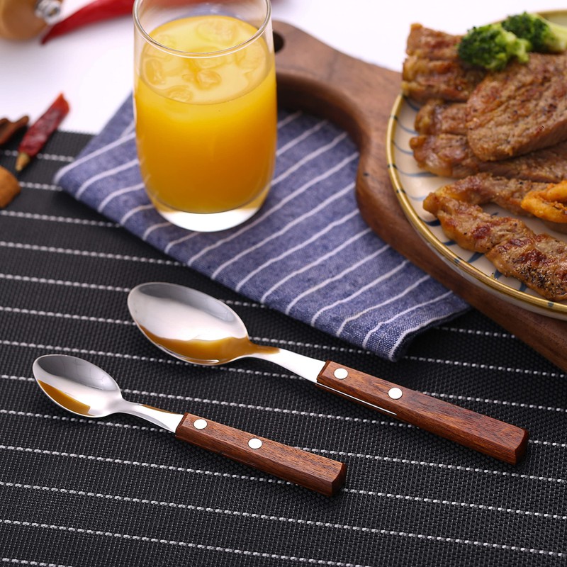 Forks and Spoons Silverware Set, HAPPY KIT Wooden Handle Flatware