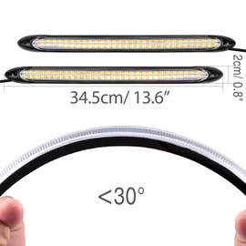 AUTOXBERT LED Car Daytime Running Light Strip, 2Pcs DRL Turn Signal Lights for Car Front Bumper Headlight, 13.6 Inches Waterproof White Yellow Brake Sequential Indicator Lamps