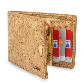 HolyKork Slim Vegan Cork Wallet, 5 Card Slots, Coin Pocket & Money Clip, Sustainable, beige, Minimalist