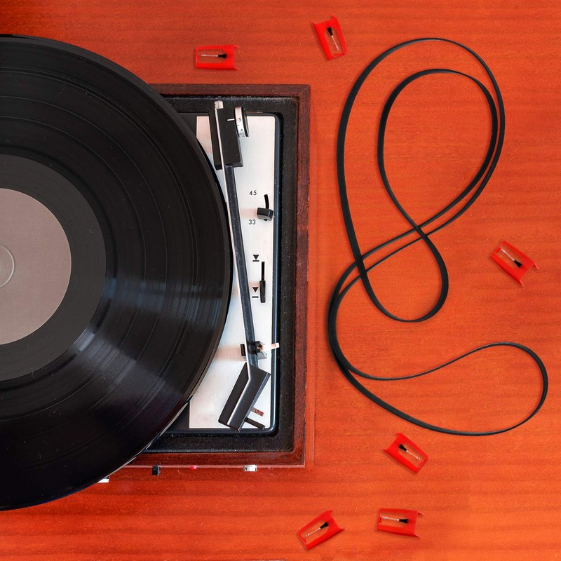 5 Pieces Turntable Belt with 5 Pieces Record Player Needle,