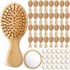 48 Pack Mini Bamboo Hair Brush and Wooden Makeup Mirror