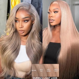 Belaved Ash Blonde Wigs Human Hair 13x6 Lace Front 18Inch HD Lace Frontal Wig Straight Fuller and Thicker Glueless Brazilian Virgin Remy Human Hair Wigs Pre Plucked Bleached Knots