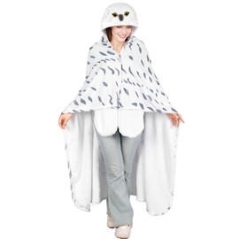 Wearable Blanket Hoodie, Snowy Owl Hooded Blanket Cloak with Gloves, Super Soft Owl Gifts for Adults Kids Birthday Holiday (Owl - Thin)