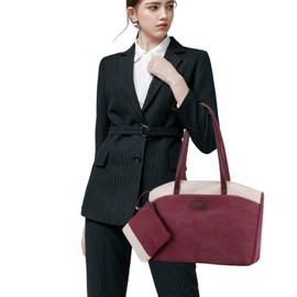 Wxnow Women Laptop Tote Bag Canvas Handbag Purse Shoulder Bag (D-Claret-red)