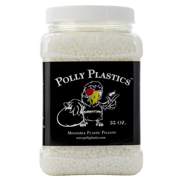 Professional-Grade Moldable Plastic Pellets by Polly Plastics - Cosplay & Hobbyist Supplies for Crafting, Repairs, and More - EZ Grip Jar with Idea Booklet (35 oz)
