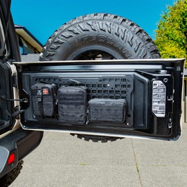 Tailgate Molle Panel Rear Door Cargo Organizer Kit Interior Storage Metal Plate with 3 Storage Bags for 2007-2022 Jeep Wrangler JK/JL 4XE