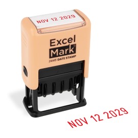 ExcelMark 2445 Date Stamp – Perfect for Shipping, Receiving, Expiration and Due Dates (Red Ink, Peach Mount)