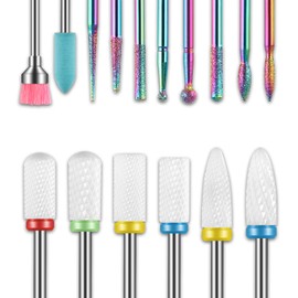19pcs Nail Drill Bits Sets, 3/32 Inch Diamond Cuticle Electric Nail File and Ceramic Acrylic Gel Nail Bit Kit, Acrylic Nail Art Tools, Carbide Cuticle Remover Bits for Manicure Pedicure, Home Salon