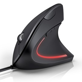 TECKNET Vertikale Maus, verkabelt, 6400 DPI Ergonomische Maus mit Kabel, Handgelenkschutz, USB-Kabel 1,5 m, leise Maus mit 6 Tasten für PC, Laptop, Windows, Mac, Schwarz