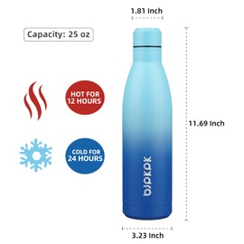 BJPKPK 25oz Insulated Water Bottle Double Wall Vacuum Insulated Stainless Steel Water Bottles for Spots Keep Cold and Hot,Sky