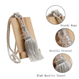 BEL AVENIR 4 Pack Curtain Hand-Woven Tiebacks Crystal Holdbacks Home Decorative (Beige, 4 Pack)