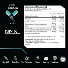ETERNAL NUTRITION Ultra Pure: NMN 99.5% + Resveratrol 98% Puro (100 Caps)