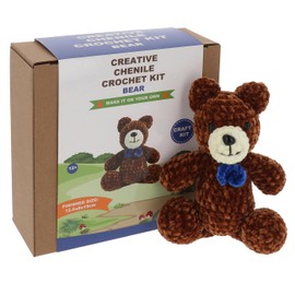 Shudehill Giftware Chenille Creative Crochet Kits Bear, Bunny, Horse, Duck, Dog, Fairy & More - Perfect for Learning or Experienced Crocheters (Bear)