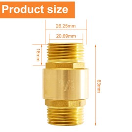 3/4 Inch Brass Check Valve with Male Thread, Backflow Preventer 3/4 Inch Male to Male Thread, 3/4 Inch Return Valve, Rustproof and Waterproof for Pump, Garden, Washing Machine, Barrel