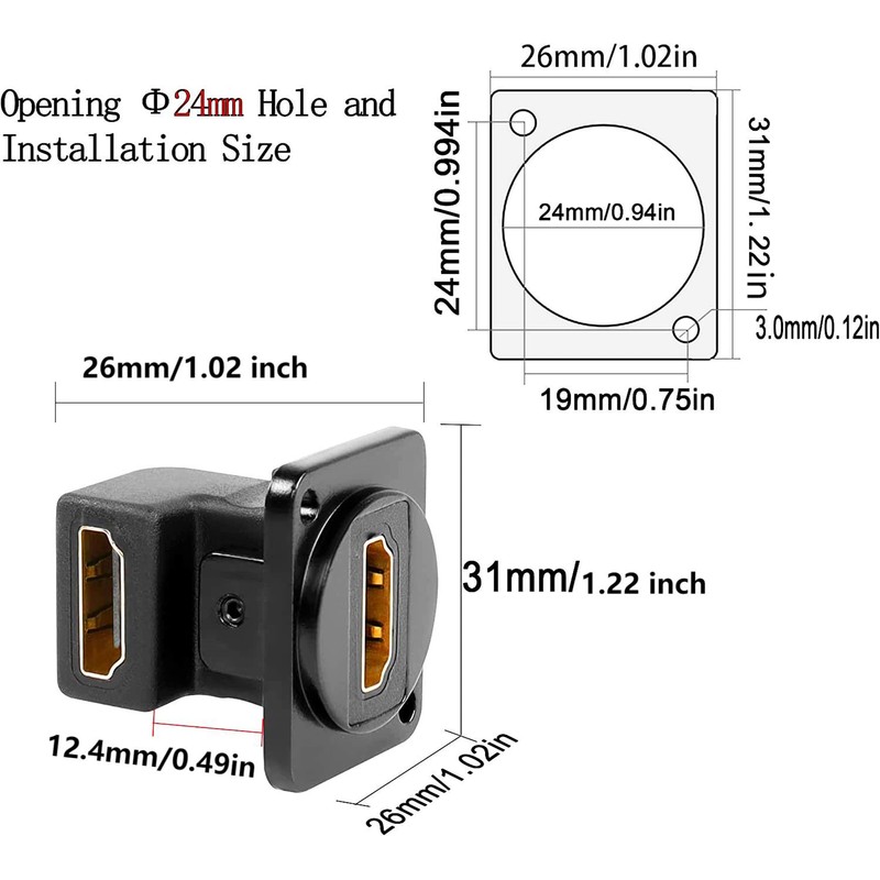 SHANFEILU HDMI Right Angle D Type Panel Mount Adapter Connector