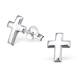 Mini Silver Cross Stud Earrings .925 Sterling Silver Plain Tiny Simple Discreet