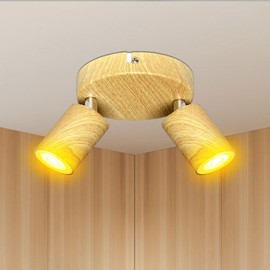 2 Light Track Lighting Fixtures for Ceiling LED Aluminum Wood Grain Spot Lights Indoor Round Chassis GU10 Base Lamp Rotatable Modern Ceiling Spotlight for Bedroom Kitchen Hallway (Bulb Not Included)