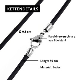 DonDon Men's Leather Necklace Leather Necklace 50 cm with Stainless Steel Pendant Dragon Thor Hammer Tooth Skull Lion and Many More, Stainless Steel