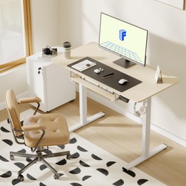 FLEXISPOT Standing Desk with Keyboard Tray, 48" x 24" Electric Adjustable Height Computer Workstation Desk, Home Office Stand Up Desk (White Frame+ Maple Top)