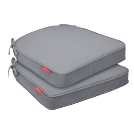 Pcinfuns Outdoor Chair Cushions 17"x16"x3" Set of 2,Memory Foam Seat Cushion for Patio Furniture with Ties,Removable Cover Hidden Zipper Round Corner for Yard Garden,Light Grey