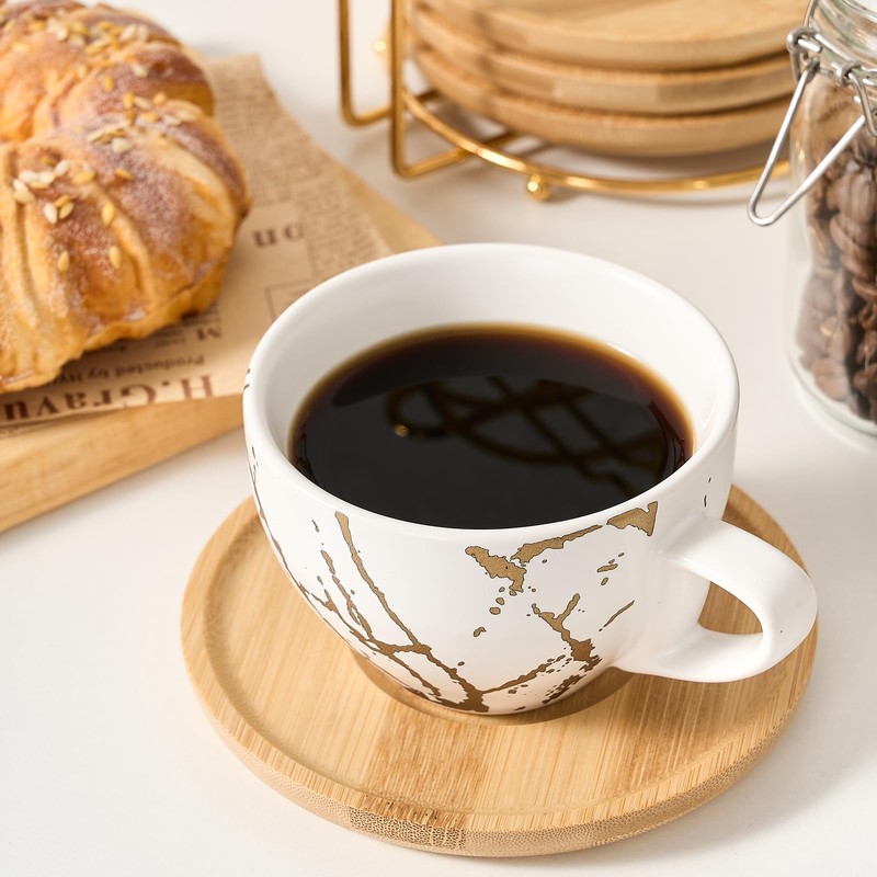LUKA Ceramic Demitasse Espresso Cups Set with Saucers and Metal