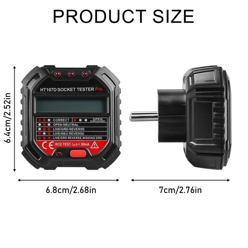 Socket Tester, 6 Modes Digital Socket Tester with RCD Test