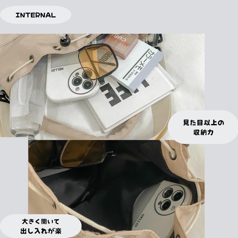 Drawstring Bag, 2-Way Women's, Nylon, Ultra Lightweight, Handbag, Shoulder Bag,